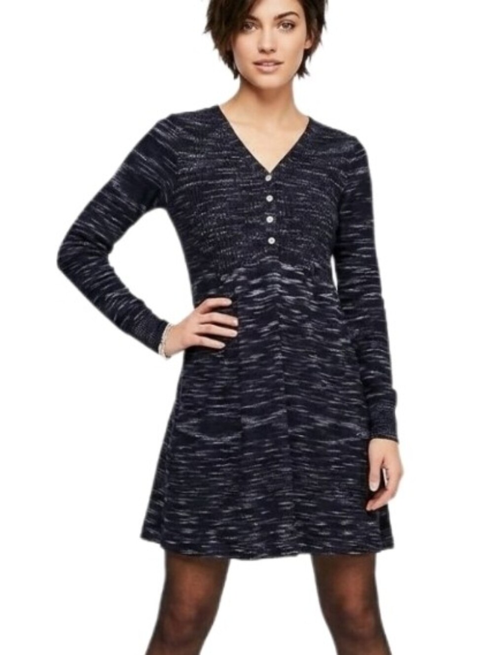 Free People Dress Rain or Shine Space-Dyed Knit Preppy Sweater Blue Gray Size XS